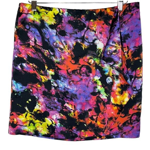 Vince Camuto Abstract Satin Mini Skirt Size 10 | Bold Print Fall Workwear - Picture 1 of 11